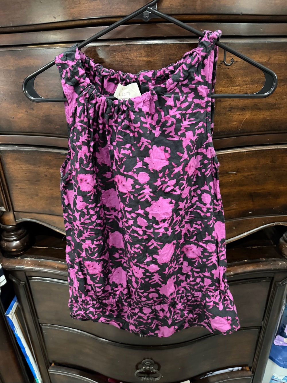 LOFT Black & Pink Floral Sleeveless Camisole